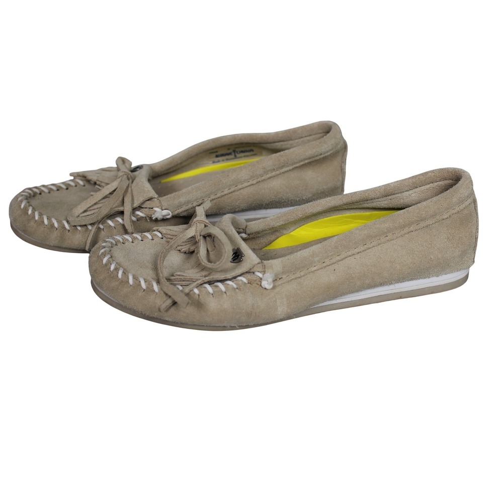 Minnetonka Moccasins Tan Suede Fringe‎ Lace Up Flat Shoes Women Size 8